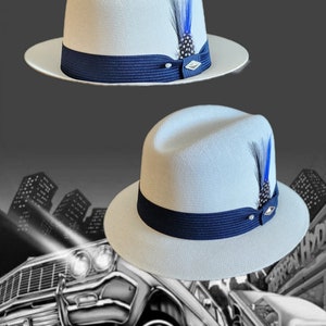 Goldline White w/Navy blue band Fedora Lowrider flip up or down