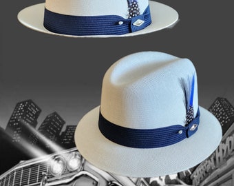 Stylish White Fedora with Blue Paisley Band kouringal | Accessories | Stylish White Fedora With Blue  main image 4