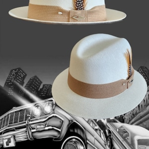 Goldline White /Khaki band Fedora Lowrider flip up or down