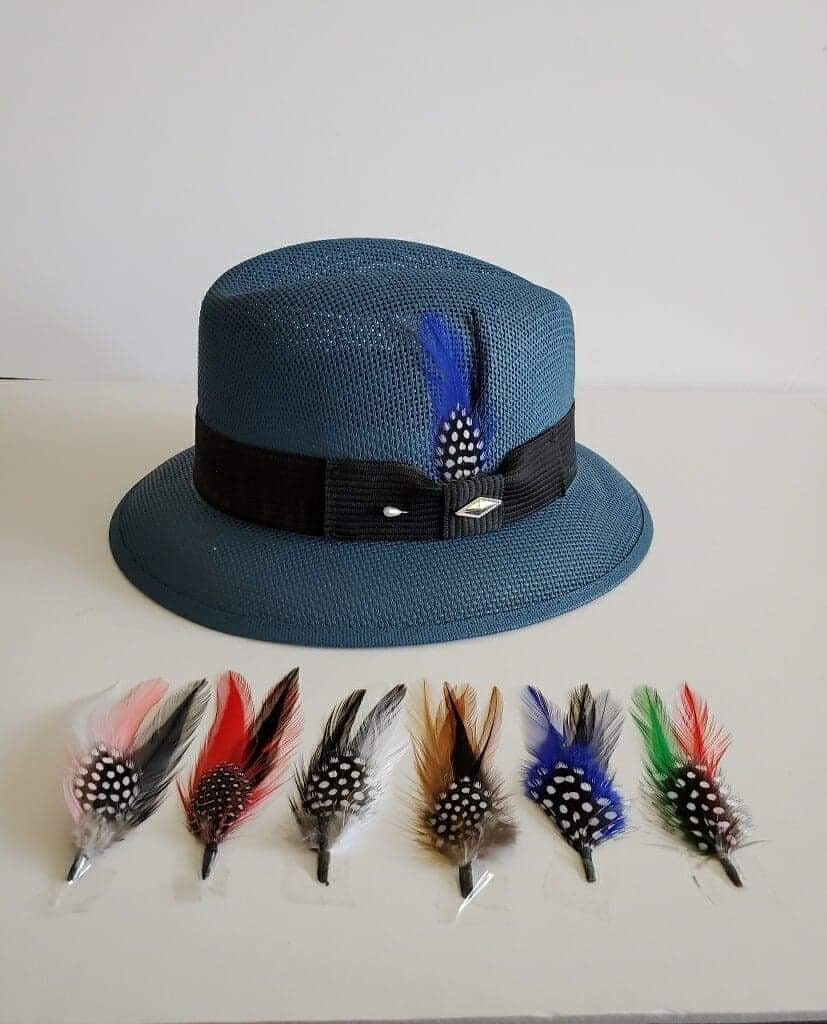 Mens Classic Lowrider Fedora Hat - Black Cotton With Feather - 2 Inch Brim (Summit)