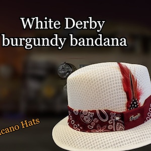 Classic Traditional  White Garcia Fedora Lowrider hat w/bandana band
