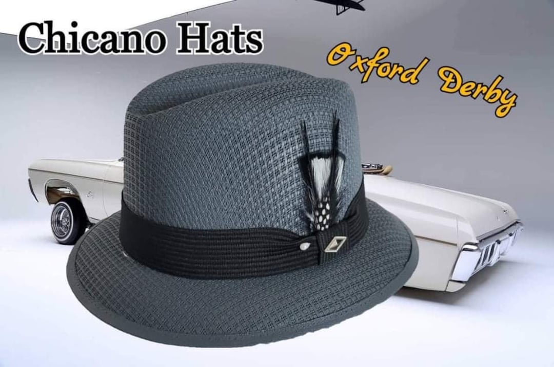 Classic Traditional Garcia Oxford Blue Gray Derby Fedora Lowrider