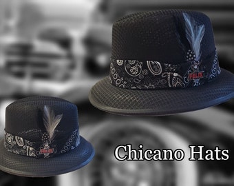 Classic Traditional  Black Garcia hat Fedora Lowrider w/bandana band