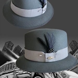 Goldline Oxford /Gray band Fedora Lowrider flip up or down