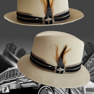Goldline Ivory /stripe band Fedora Lowrider flip up or down