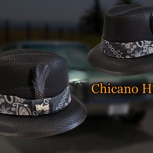 Classic Traditional Garcia Black Fedora Lowrider w/bandana band