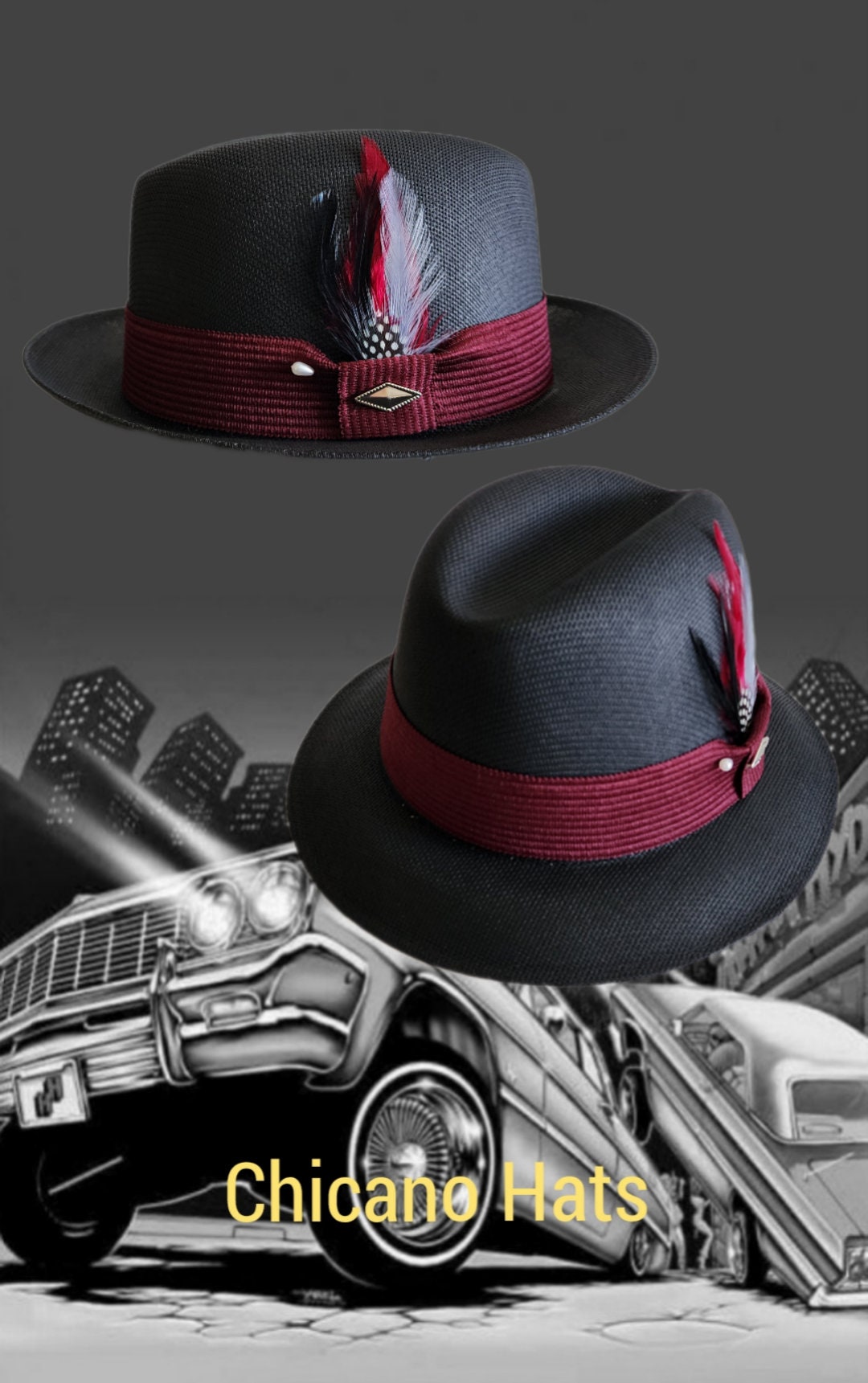 Burgundy Black Two Tone Fedora Hat NWT Ombré two tone hat Fedora – Tomgfashion main image 4