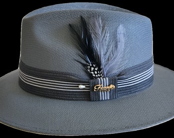 GARCIA HAT【60】ローライダー チカーノ 灰黒ガルシアハット Classic Traditional Garcia Oxford Blue Gray Derby Fedora Lowrider