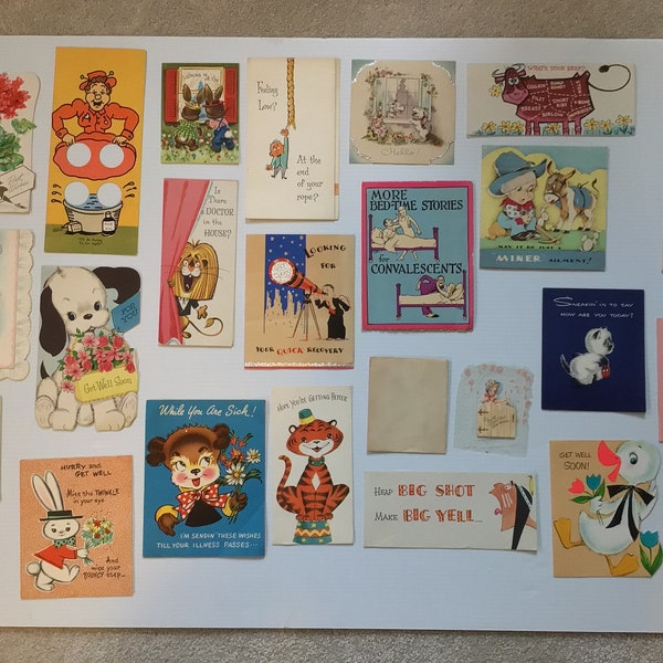 Lot of 23 Vintage / Antique Get Well Greeting Cards circa 1930’s - 1950’s