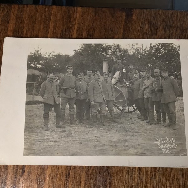 Real Photo Postcard German Soldiers World War 1, used and dated 1916, German writing and postmark on back, WWI Real Photo Post Card Soldiers