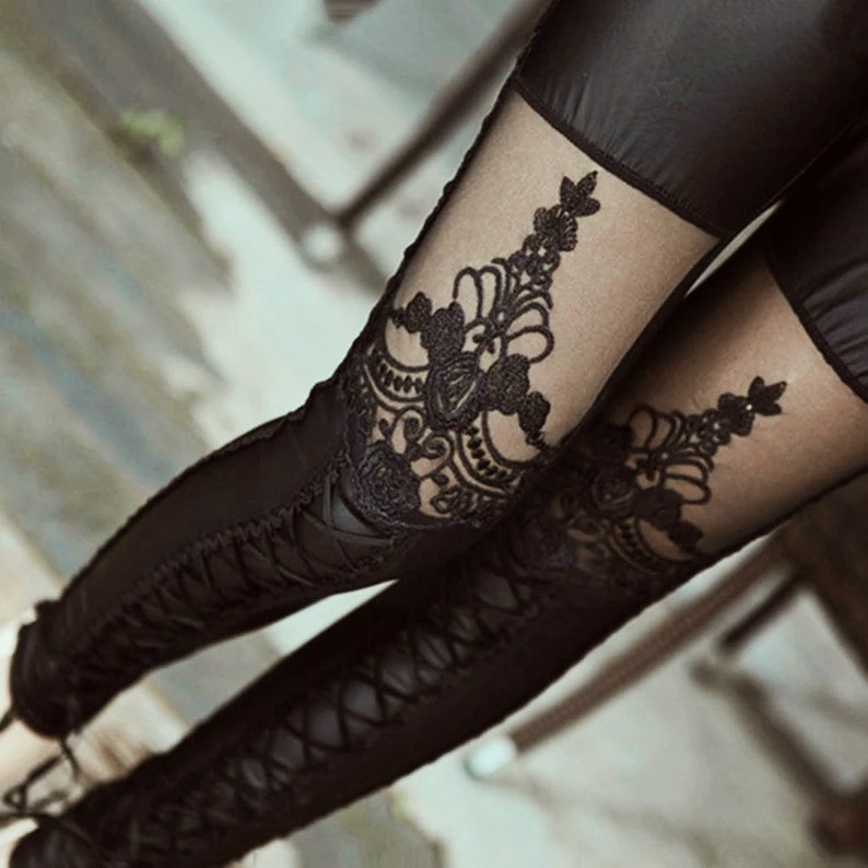 Black Lace up Leggings Gothic Leather Faux New Direct sale of manufacturer Orleans Mall Women