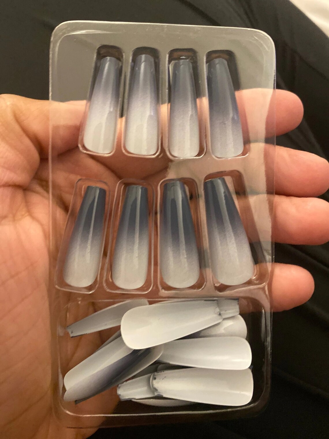 Gray acrylic glue on nails press ons extra long false stick | Etsy