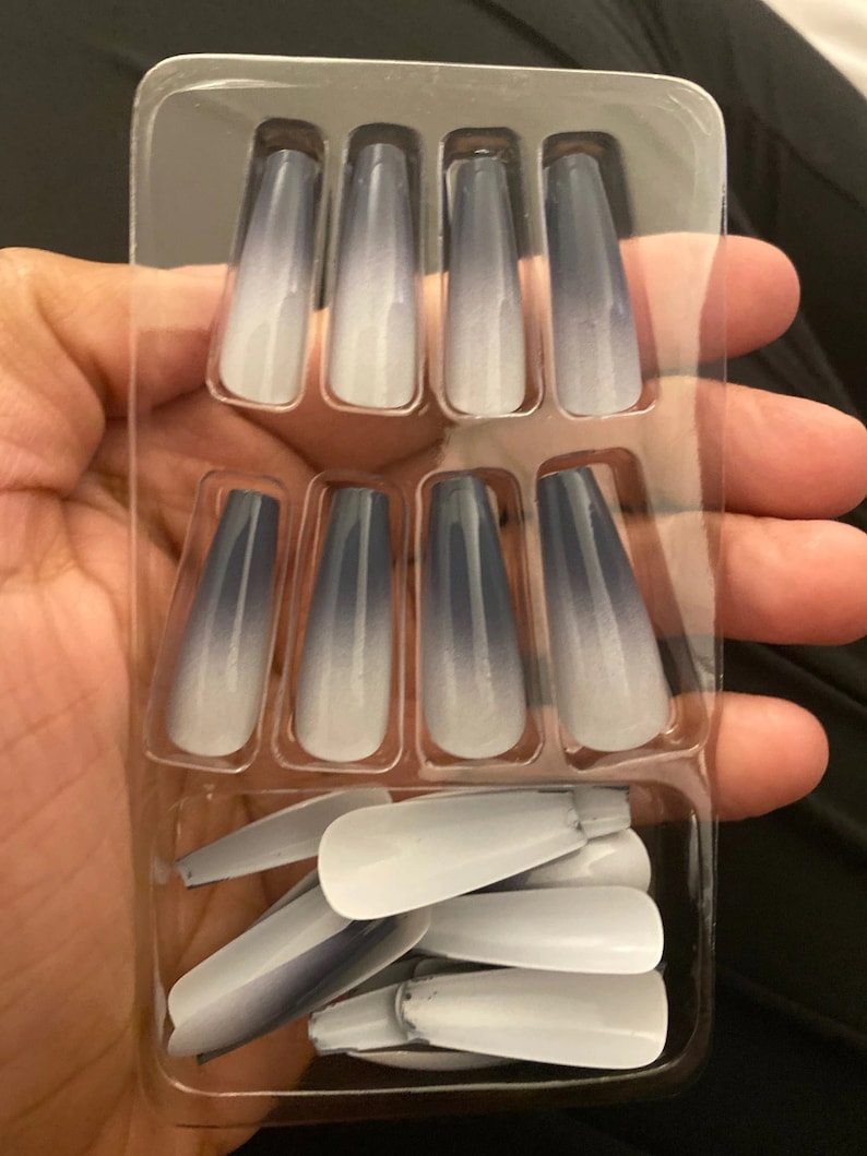 Gray acrylic glue on nails press ons extra long false stick Etsy