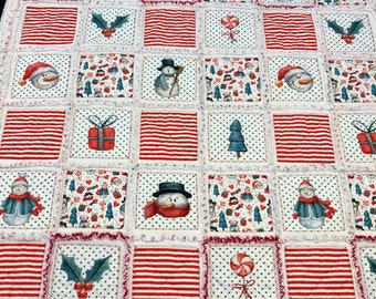 Christmas Holiday rag quilt. Snowpeeps for the Holidays/Christmas!  Perfect for gift giving, sofa throw, or wall hanging.