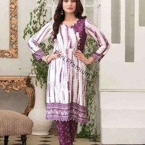 Tawakkal Brand 2Piece Embellished Satin Silk Tie Dye Shalwar Kameez Suit Pakistani/Indian M/41 L/46 - Free Shipping