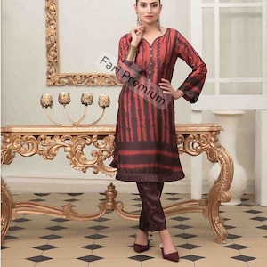 NEW Tawakkal 2Piece Embellished Satin Silk Tie & Dye Shalwar Kameez Suit Pakistani/Indian M/43 L/45 - Free Shipping