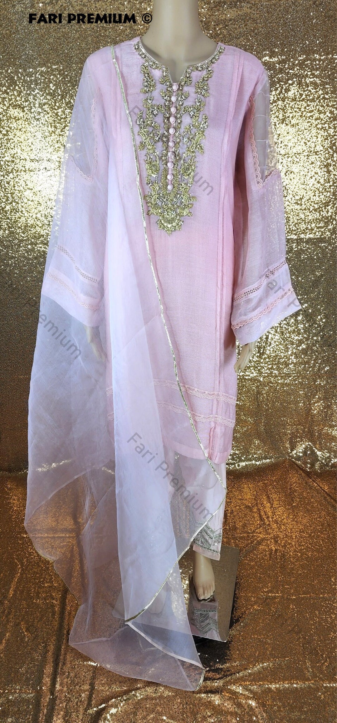 Original Agha Noor Fancy Formal Embroidered 2-piece Pink