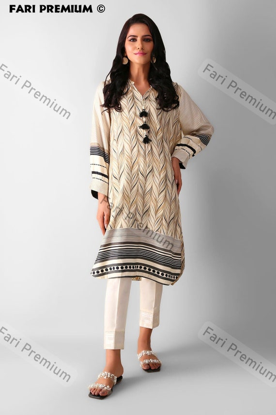 Khaadi Brand Ready Wear Women's Kurta/kurti Beige & Black