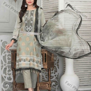 Tawakkal Brand Embroidered Banarsi Cotton Chiffon Shalwar Kameez Suit Pakistani/Indian S/36&quot;, M/38&quot;