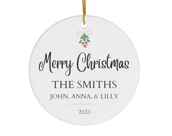 Personalized Merry Christmas Ornament | Gift for Family | Christmas Tree Decor | Holiday 2023 | Ceramic Ornaments