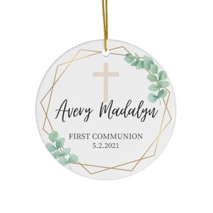 First Communion Ornament #40 | Personalized Communion | Gift for Goddaughter | Custom Date | Round Ceramic Ornaments