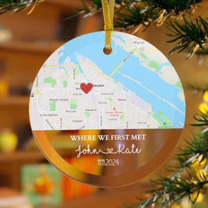 Personalized Street Map Glass Ornaments 424 Where We First Met Couples Gift Custom Names Keepsake First Date zdjęcie 1