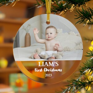 Décoration de Noël photo en verre pour le premier Noël de bébé, cadeau personnalisé, nom personnalisé pour décorations d&#39;arbre