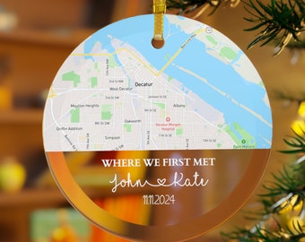 Personalized Street Map Glass Ornaments Where We First Met Couples Gift Custom Names Keepsake First Date
