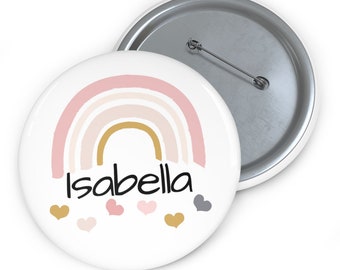 Custom Name Button #94 | Kid Rainbow Name Button | Name Tag | Lunchbox Tag | Custom Pin Buttons