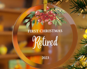 First Christmas Retired 2024 Glass Ornament Retirement Party Idea Christmas Gift Acrylic Ornament Gift for Wife Mom Grandmother Coworker