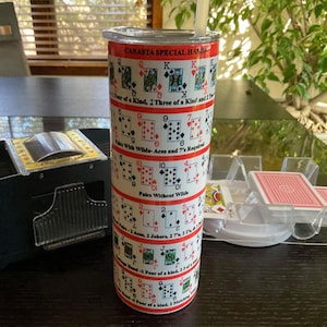 Cheatsheetbeker Canasta |  20oz geïsoleerde warm/koud beker | Kan worden gepersonaliseerd | Verkrijgbaar in 3 kleuren