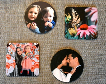 Custom Photo Coasters | Round or Square Hardboard Coasters | Cork Bottoms | Set of 4