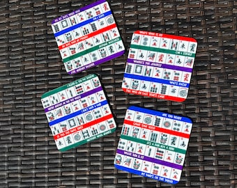 Mahjong Untersetzer mit Sprüchen | 4er Set