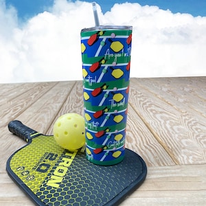 Thermobecher Pickleball mit Sprüchen |  20 oz Skinny Becher mit Stroh | Personalisierter Pickleball Becher | Pickleball Geschenke