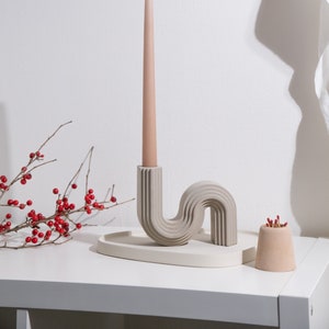 Concrete Taper Candle HolderNordic Candlestick HolderWavy Candle stick HoldersModern Concrete DecorMinimalist Home DecorNew Home Gift image 1