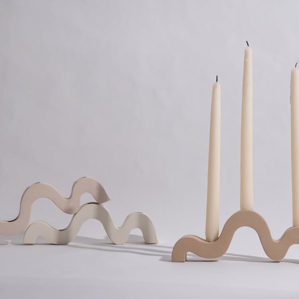 Concrete Candlestick Holder|Wavy Taper Candle Holder|Nordic Candle Stick Holder|New Home Gifts|Table Decor|Christmas decor|Modern Minimalist
