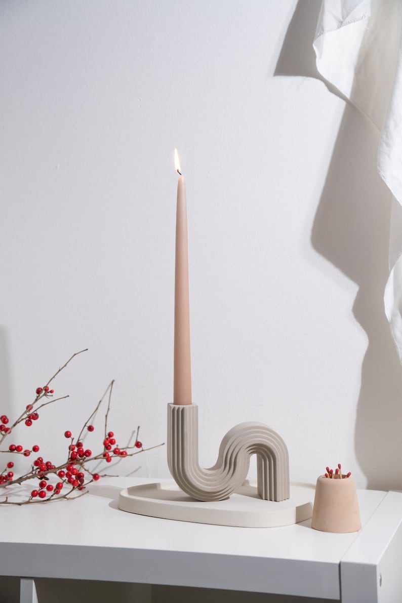 Concrete Taper Candle HolderNordic Candlestick HolderWavy Candle stick HoldersModern Concrete DecorMinimalist Home DecorNew Home Gift image 1