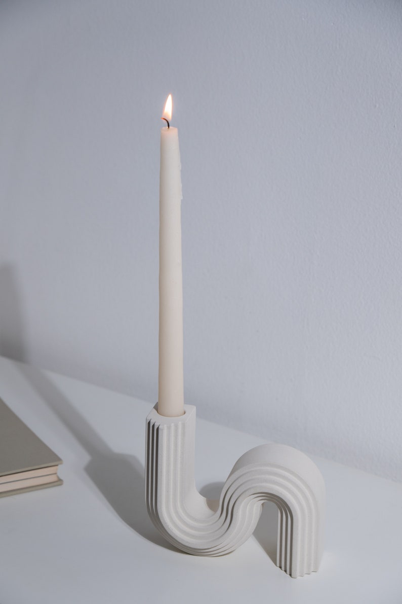 Concrete Taper Candle HolderNordic Candlestick HolderWavy Candle stick HoldersModern Concrete DecorMinimalist Home DecorNew Home Gift image 2