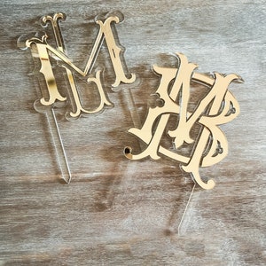 Double Layer Personalized Vintage Monogram Acrylic Cake Topper | Handmade Wedding Cake Decor