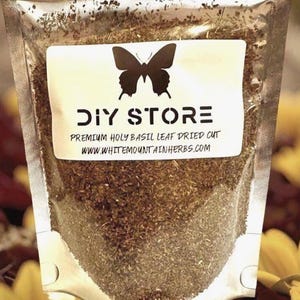 Heiliges Basilikum Blatt Wilde in Handarbeit Getrocknete Kleine geschnittene Blätter ~ Tulsi ~ Ocimum Tenuiflorum