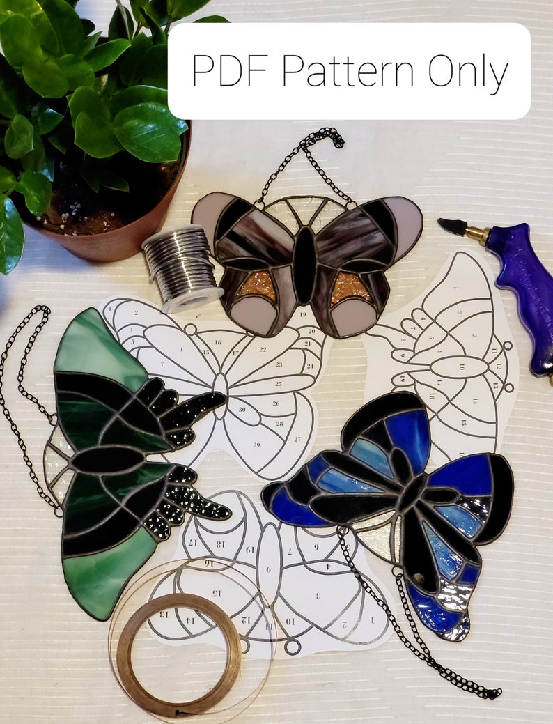 Stained Glass Pattern: "butterfly Set" - *PDF File ONLY*, Stained Glass ...
