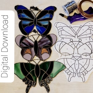 Stained Glass Pattern: &quot;Butterfly Set&quot; - *PDF File ONLY*, Stained Glass DIY
