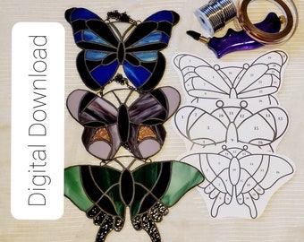 Stained Glass Pattern: "Butterfly Set" - *PDF File ONLY*, Stained Glass DIY
