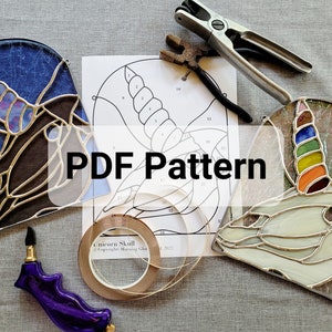 Stained Glass Pattern: &quot;Unicorn Skull&quot; PDF pattern - Stained Glass DIY