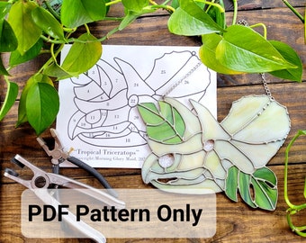Stained Glass Pattern: "Tropical Triceratops" PDF pattern, stained glass DIY