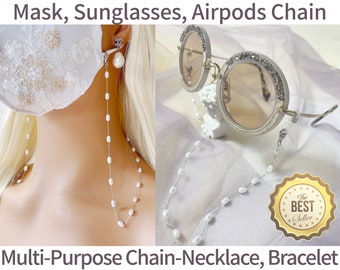 Hipoalergénico Plata Quirúrgica Acero Perlas Máscara Facial Gafas de Sol AirPods Cadena Cordón Collar Joyería Tobillo en Capas Pulsera Tobillo Correa de Tobillo