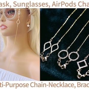 18k Gold Plated CZ Face Mask Sunglasses AirPods Chain Lanyard Necklace Jewelry Bracelet Anklet Holder Strap Cubic Zirconia Charm Water Drop