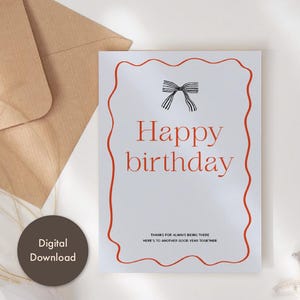 Carte d'anniversaire imprimable, carte HBD, un ruban pour votre journée, carte d'anniversaire pour un ami, carte pliable et plate