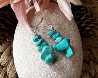 Turquoise Boho Earrings, Summer Statement Jewelry, Silver Dangle Earrings