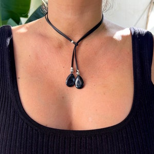 Obsidian Bohemian Necklace, Y Necklace, Lariat Necklace, Black Obsidian Pendant Necklace, Boho Necklace, Bohemian Style, Gift for Her